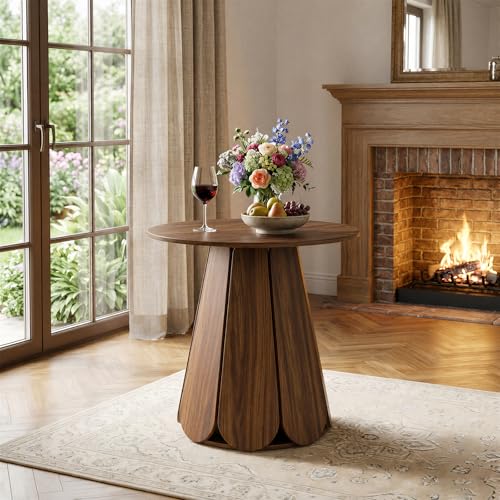 31.5" Round Dining Table, Small Circle Kitchen Table for 2-4 People, Modern Farmhouse Wood Dinning Room Tables with Pedestal Base, Space Saving Dinner Tables for Small Spaces, Mesa de Comedor, Walnut - color: Walnut