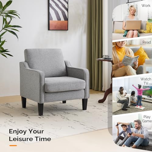 VINGLI Accent Chairs for Living Room Mid Century Modern Chair Sofa Chair Upholstered Arm Chair with Scooped Arms for Bedroom, Apartment, Office, Studio, Waiting Room, Play Room - color: Grey