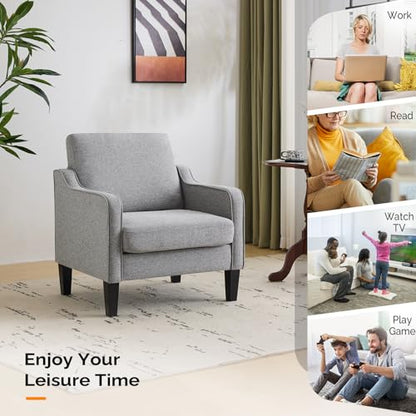 VINGLI Accent Chairs for Living Room Mid Century Modern Chair Sofa Chair Upholstered Arm Chair with Scooped Arms for Bedroom, Apartment, Office, Studio, Waiting Room, Play Room - color: Grey