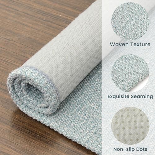 Washable Runner Rug, Non Slip Entry Runner, 2x8 Ft, Turquoise/Gray | Washable Braided Runner Carpet, Non Slip Rubber Dot Backed, For Hallway, Kitchen, Entryway, Bedroom, Laundry Room, Foyer - color: Turquoise/Gray, size: 2' x 8' (Rectangular)