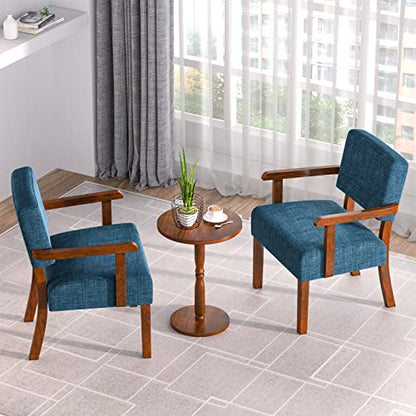 Accent Chairs Set of 2, 2 Solid Wood Armchairs with Side Table | Living Room Chairs with Soft Thicken Cushion, Comfy Reading Chair for Bedroom, Waiting Room, Home Office, Easy Assembly - color: Linen Blue, size: Set of 2 with table