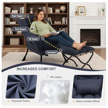 Lazy Chair with Ottoman, Reading Chair with Lumbar Pillow，Navy | Comfy Accent Lounge Chair with Pillow & folding Foot Stool, sturdy metal frame for bedroom, dorm or apartment, Living Room - color: Navy Blue