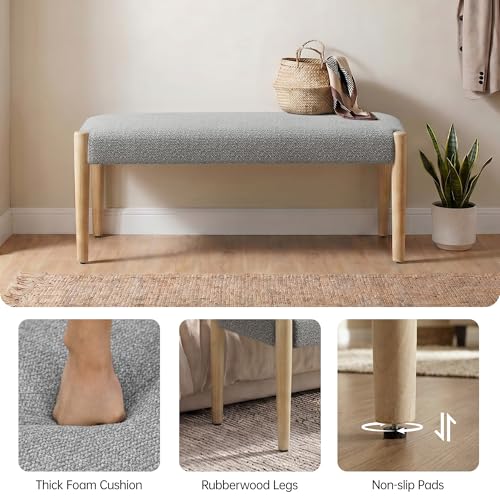 Usaint 42" End of Bed Bench with Wood Legs, Grey with Oak Leg | Modern Upholstered Bedroom Bench with Rubberwood Legs, Entryway Bench with Cushion, Dining Bench for Living Room, Bedroom - color: Grey With Oak Leg