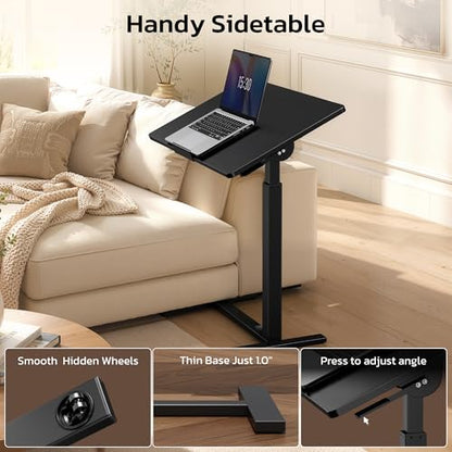 Mobile Standing Desk Adjustable Overbed Table, Pneumatic Height Adjustable Rolling Laptop Desk with Hidden Wheels, 0-180°Tilt Top Rolling Computer Cart Foldable for Home Office, Craft & Study, Black - color: Black, style: Fully Tiltable
