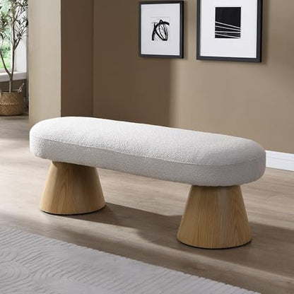49" Upholstered Dining Bench Boucle Ottoman, End of Bed Entryway Benches, Modern Dining Bench Shoe Stool for Indoor Bedroom Living Dining Room 300 LBS Weight Capacity (49" Beige) - color: 49" Beige