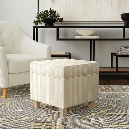 HomePop 18" Classic Square Storage Ottoman - Marigold Pinstripe Cream - color: Marigold Pinstripe Cream Fabric