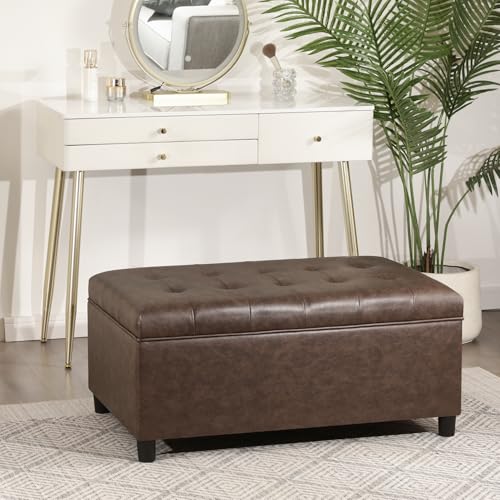 Rectangular Lift Top Storage Ottoman Bench, Faux Leather Storage Bench for Living Room Entryway Bedroom,Espresso - color: Espresso