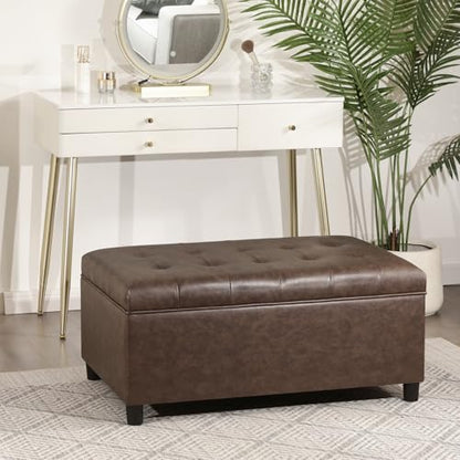 Rectangular Lift Top Storage Ottoman Bench, Faux Leather Storage Bench for Living Room Entryway Bedroom,Espresso - color: Espresso