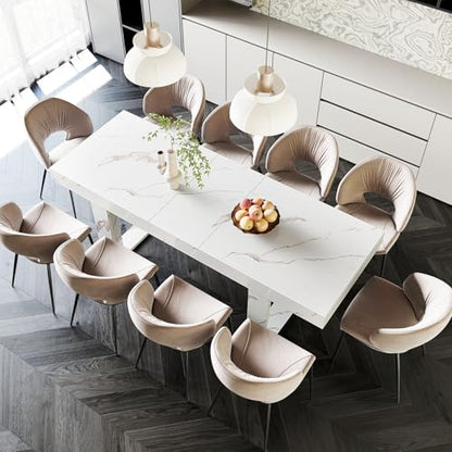 71-87 Inch White Extendable Dining Table, Seats 6-10, Modern Kitchen Table | STHOUYN Expandable Dining Room Table, White Marble-Look Finish, Modern Rectangle Design, Seats 6-10, Kitchen Dinner Table - color: White
