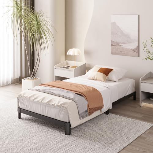 Yicensen 4 Inch Twin Bed Frame Low Profile No Box Spring Needed, Heavy Duty Metal Twin Size Platform Bed Frame with Rounded Corner Legs, Easy Assembly, Noise Free, Black - size: Twin, style: 4 Inch