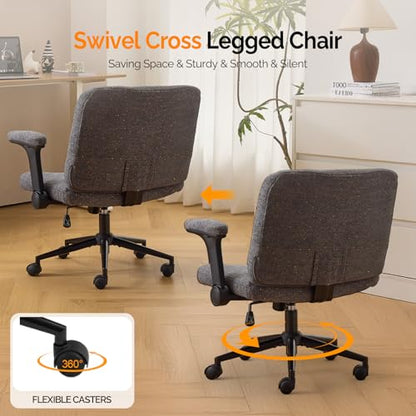 VINGLI Criss Cross Chair with Adjustable Flip-Up Arms,Cross Legged Chair with Wheels,Extra Wide Office Chair,Desk Chair for Home Office,Vanity,Bedroom, Apartment,Starry Chenille,Dark Grey - color: Dark Grey