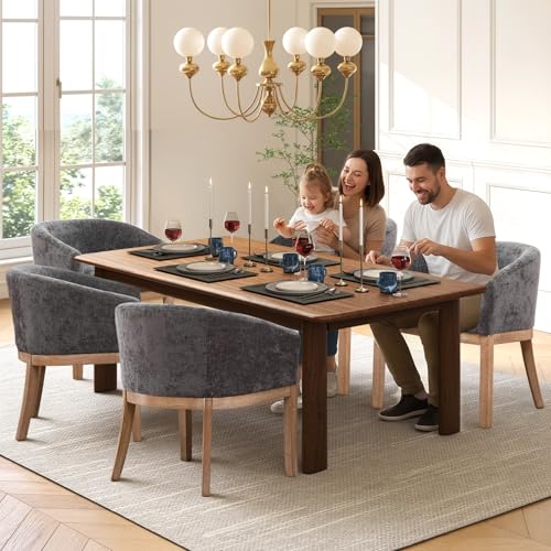 Modern Upholstered Barrel Dining Chairs with Arms, Natural Hardwood Frame, Farmhouse Linen Chairs for Dining Room, Kitchen(Grey) - color: Grey, size: A Chair