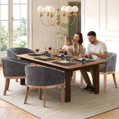 Modern Upholstered Barrel Dining Chairs with Arms, Natural Hardwood Frame, Farmhouse Linen Chairs for Dining Room, Kitchen(Grey) - color: Grey, size: A Chair