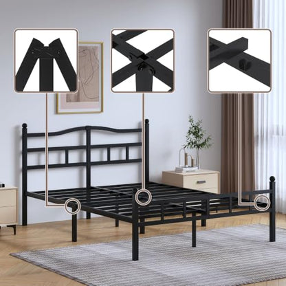 SHOANED 14 Inch Metal Bed Frame - Full Size Heavy Duty Bedframe with Headboard & Footboard Black Basic Steel Slats Platform No Box Spring Needed/Easy Assembly/Noise Free - size: Full, style: 14 Inch with Footboard