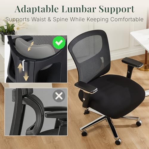 DUMOS Big and Tall Office Desk Chair, Ergonomic Mesh Computer Chair | Comfortable Lumbar Support, 4D Armrest, 500lbs Heavy Duty, Wide Seat, 360° Swivel Rolling Wheels, Adult, Ink - color: Ink
