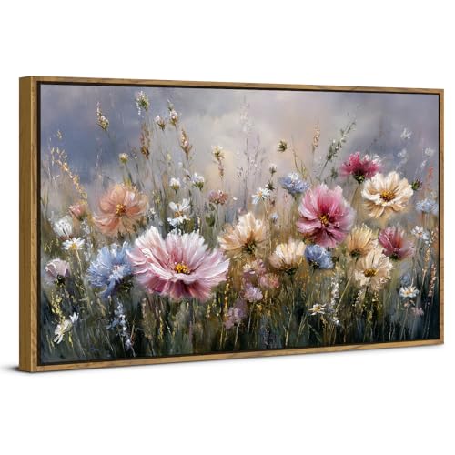 Vintage Wildflower Wall Art Framed Abstract Daisy Wall Decor Floral Picture for Bedroom Nature Flower Painting Canvas Prints Colorful Farmhouse Landscape Poster Cottagecore Artwork Decorations 20x40 - color: Wildflower, size: 20"L x 40"W