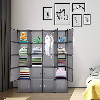 VINGLI Cube Storage Organizer, Plastic Closet Cabinet, DIY Plastic Modular Book Shelf Unit, Cube Shelves with Doors and Hanging Rods