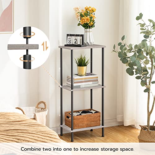 HOOBRO End Table, Small Side Table, Nightstand with 2-Layer Storage Shelves, Sofa Table for Small Spaces, Living Room, Bedroom, Stable Frame, Easy Assembly, Greige and Black BG09BZ01 - color: Greige + Black