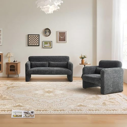 59" W Upgrade Lambswool Fabric Loveseat Sofa, Modern Love seat Couch, Solid and Easy to Install, Upholstered 2-Seater Couch for Bedroom, Apartment, Living Room - color: Dark Gray, size: 30.31"D x 59.08"W x 31.5"H