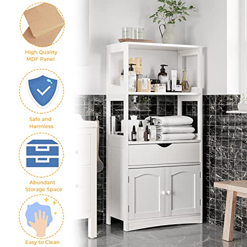 DICTAC Kitchen Pantry Storage Cabinets with Shelves,Drawer and Doors,Microwave Cart with Storage,Freestanding Floor Sideboard Cabinet with Microwave Space,Bookshelf,Display Unit for Home,White - size: 23.62x13x48.03inch