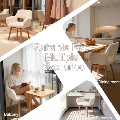 Desk Chair No Wheels Comfy Accent Chair for Living Room Bedroom Dining Home Office Vanity Chair Mid Century Modern Upholstered Armchair (Angora White, 1) - color: Rabbit Fur White