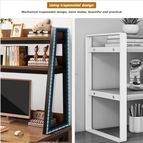 FPIGSHS Ladder Bookcase for Computer Desktop, 2-Tier Multipurpose Countertop Hutch Bookshelf, Multi-Function Storage Display Shelf Organizer Rack for Home Dorm Office Supplies (95CM)