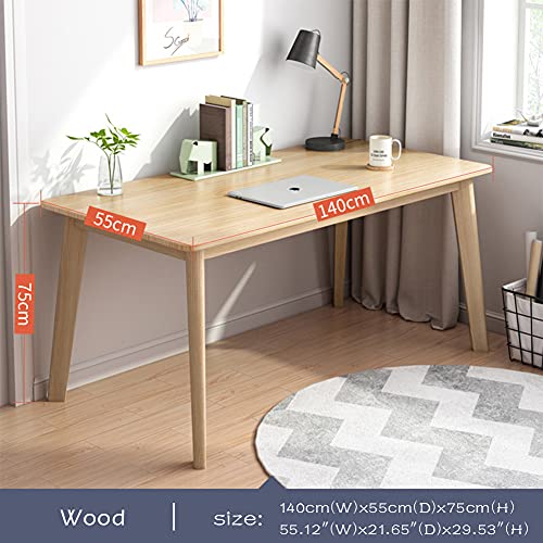 IOTXY Simple Wooden Writing Desk - Modern Minimalist Style PC Laptop Computer Workbench with Solid Wood Legs, 55" W Home Office Work Table for TV Stand Music Video Live Broadcast Workstation, Oak | Nordic Minimalist Style, MDF Tabletop, Solid Wood Legs, H