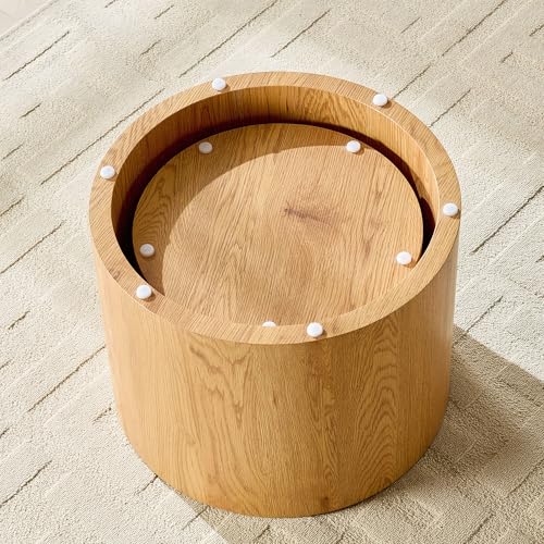 Round Nesting Coffee Table Set of 2, Modern Wooden Coffee Tables Circle Center Table for Small Space Accent End Side Table for Living Room Bedroom, No Assembling (Natural) - color: 18.9" Wooden Color