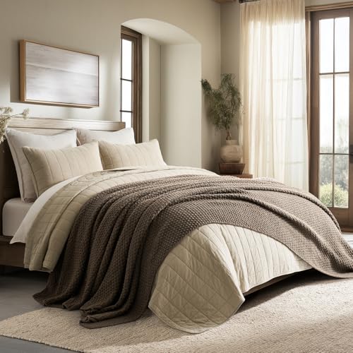 EVERGRACEHOME Chunky Chenille Knit Throw Blanket, 108x92, Mocha Brown | Sculpted Moss Stitch, Chic Modern Farmhouse, All-Season Warmth, OEKO-TEX® Certified, Oversized King for Couch, Bed, Sofa - color: Mocha Brown, size: 108" X 92"