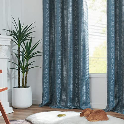 jinchan Boho Blackout Curtains 63 Inch Length for Bedroom Living Room | White on Blue Geometric Printed Grommet Curtains Room Darkening Thermal Insulated Window Treatments 2 Panels - color: Boho | White on Blue, size: 52"W x 63"L (Pack of 2)