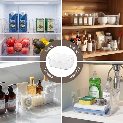 Hudgan 12 Pack Pantry Storage Bins for Kitchen Cabinet, Clear Plastic Organizer Bins for Bathroom, Pantry Organizer Containers for Home Edit, Drawer, Under Sink, Fridge