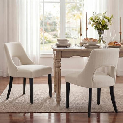 UVV Wooden Dining Chairs Set of 2, Mid Century Upholstered Dining Room Chair Kitchen Chairs, Fabric Dinner Chair with Solid Wood Legs for Kitchen Dining Room, Beige-Black Legs - color: Beige-black Legs, size: Set of 2