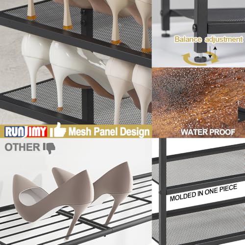Small Narrow Shoe Rack for Entryway, 3-Tier Metal Wood Shoe Shelf | Shoe Storage Organizer, Holds 6 Pairs, Wooden Table Top, Mesh Shelves, for Front Door Entrance Closet Floor Hallway Bedroom - size: 17"D x 10.24"W x 15.75"H