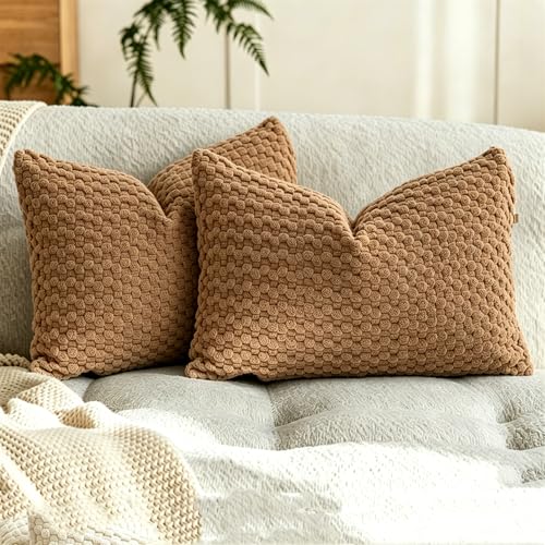Set of 2 Boho Bubble Pillow Covers, Soft Textured Cushions | Modern Farmhouse Pillow Cases for Couch Sofa Bedroom Home Decor - color: Camel, size: 20" x 12" (Pack of 2)