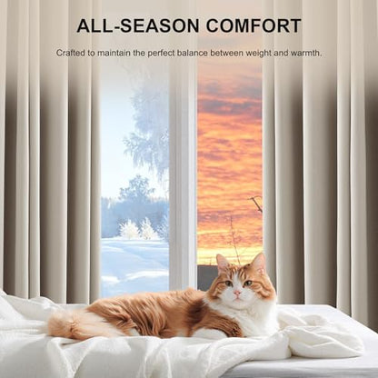 NICETOWN 100% Blackout Bedroom Curtains 63 inch Length, Rod Pocket Thermal Curtains Sound Reducing Window Treatment for Living Room, Natural, W52 x L63, 2 Panels - color: Natural, size: 52"W x 63"L (Pack of 2)
