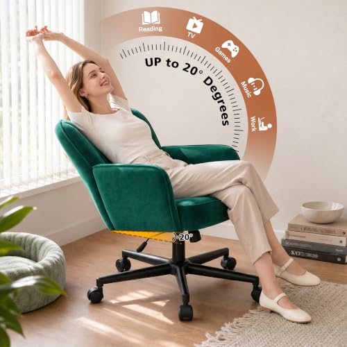 DurayLoly Desk Chair with Shell Back & 360° Swivel Wheels | Comfy Velet Vanity Chair,Adjustable Height,Stylish and Comfortable for Makeup, Work & Relaxation,Dark Green - color: Dark Green