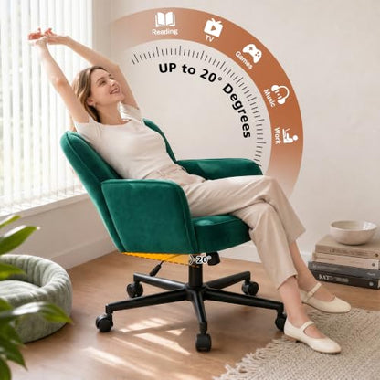 DurayLoly Desk Chair with Shell Back & 360° Swivel Wheels | Comfy Velet Vanity Chair,Adjustable Height,Stylish and Comfortable for Makeup, Work & Relaxation,Dark Green - color: Dark Green