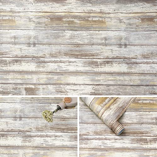 Arthome Distressed Wood Contact Paper 17''x120'' Self-Adhesive Removable Wood Peel and Stick Wallpaper Decorative Wood Plank Film Vintage Wall Covering for Furniture Easy to Clean Wooden Grain Paper - color: Gray Wood, size: 17" x 120"