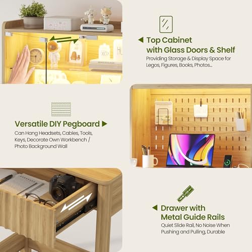 Lvifur Compact Writing Desk with LED Reading Lights (Natural86023) - color: Natural86023