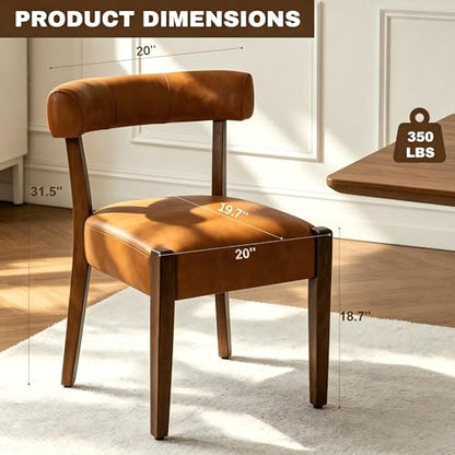 RNKSFX Modern Dining Chairs Set of 2, Faux Leather Upholstered Kitchen & Dining Room Chairs, Mid Century Modern Wooden Dining Chairs Oversized Sturdy Rounded Chairs Curved Back, Brown - color: Brown