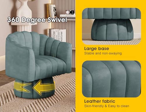 Dewhut Swivel Accent Chair, Barrel Accent Chair, Faux Leather, Navy | Faux leather Upholstered Round Arm Chair with 360° Swivel Base, Mid Century Modern Living Room Chair - color: Navy-faux Leather