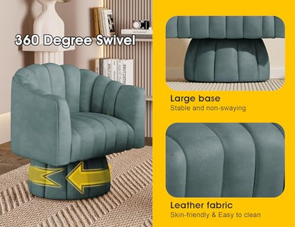 Dewhut Swivel Accent Chair, Barrel Accent Chair, Faux Leather, Navy | Faux leather Upholstered Round Arm Chair with 360° Swivel Base, Mid Century Modern Living Room Chair - color: Navy-faux Leather