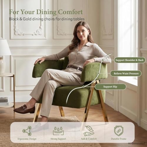 Modern Green Velvet Accent Chairs Set of 2, Barrel Armchairs Living Room | STHOUYN Comfy Reading Chairs, Living Room and Bedroom Seating, Curved Barrel Design, Wide Seat, Gold-Tone Legs - color: Green