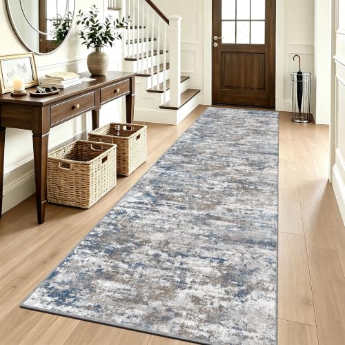 Hallway Runner Rug 3x8 Textured Non Slip Carpet Runner, Abstract Multi | Machine Washable Wide Runner Rug with Silicone Backing; Stain-Resistant Surface for Hallways, Kitchens and High-Traffic Areas - color: Abstract-multi, size: 3' x 8' (Runner)