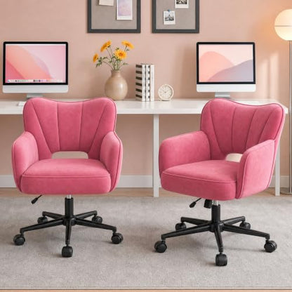 DurayLoly Desk Chair with Shell Back & 360° Swivel Wheels | Comfy Velet Vanity Chair,Adjustable Height,Stylish and Comfortable for Makeup, Work & Relaxation,Dusty Rose - color: Dusty Rose