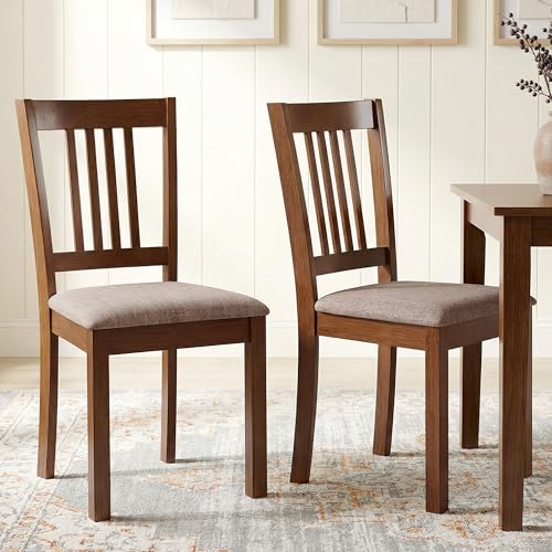 HOMCOM Dining Chairs Set of 2 Upholstered Kitchen Chairs Slat Back Walnut | Rubberwood Frame, Padded Seat, for Living Room, Dining Room, Kitchen - color: Walnut, style: Slat Back