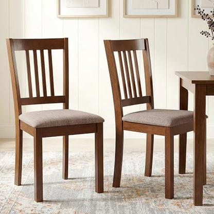 HOMCOM Dining Chairs Set of 2 Upholstered Kitchen Chairs Slat Back Walnut | Rubberwood Frame, Padded Seat, for Living Room, Dining Room, Kitchen - color: Walnut, style: Slat Back