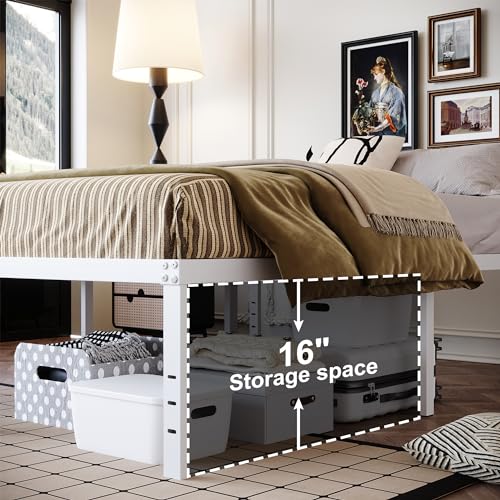 DiaOutro 18 Inch White Twin XL Bed Frame Heavy Duty Metal Platform | Steel Slats Platform No Box Spring Needed Mattress Foundation, Easy Assembly, Noise Free - size: Twin XL, style: 18 Inch (White)