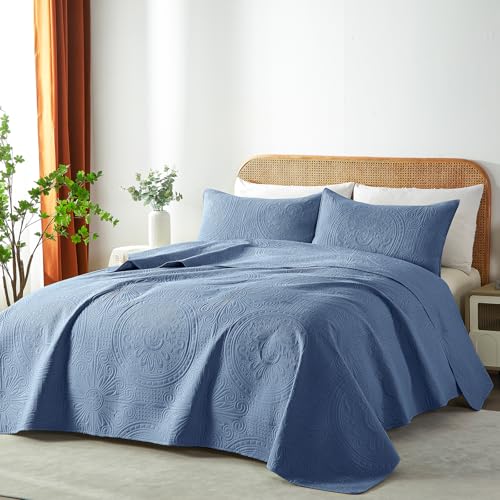 WURUIBO Twin Quilt Set Bluish Grey,Ultrasonic Embossed Bedspread, Lightweight Microfiber Coverlet, Modern Thin Bedding Set for All Season, 2 Piece(1 Quilt,1 Pillow Shams) - color: Bluish Grey, size: Twin(68"x88")