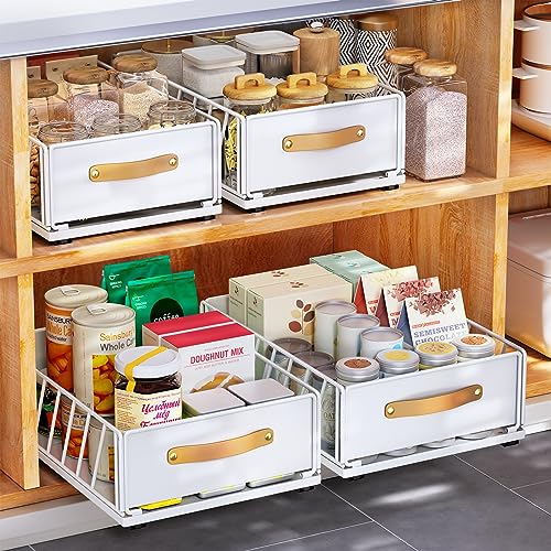 Pull out Cabinet Organizer,Heavy Duty Slide out Pantry Shelves Drawer Storage with Adhesive Nano Film,Sliding Mesh Cabinet Basket with Handle for Kitchen, Bathroom, Home, 9.8"W X 15.7"D X 6.2"H,White - color: White, size: 9.8"Wide-15.7"Deep (1Pack)